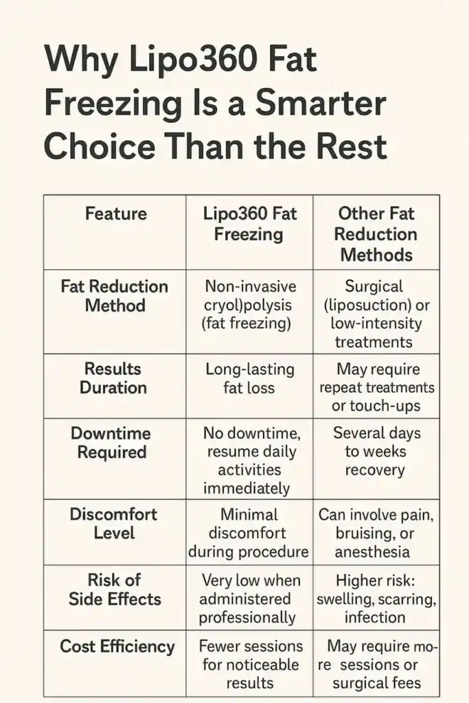 Is it possible to permanently freeze fat cells? 2 Table showing benefits of fat freezing to remove fat cells Hove from Lipo 360